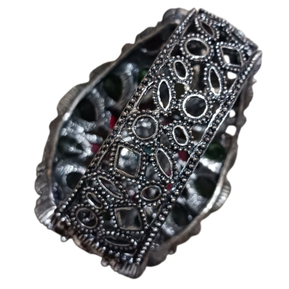 Boho Chic Flower Hinge Cuff Statement Bracelet Chunky - Picture 8 of 11